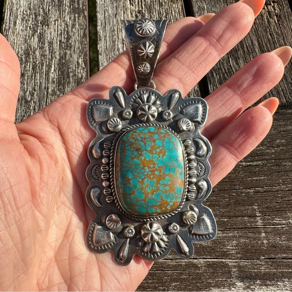 Dean Sandoval repousse silver and turquoise statement pendant - Picture 3 of 8